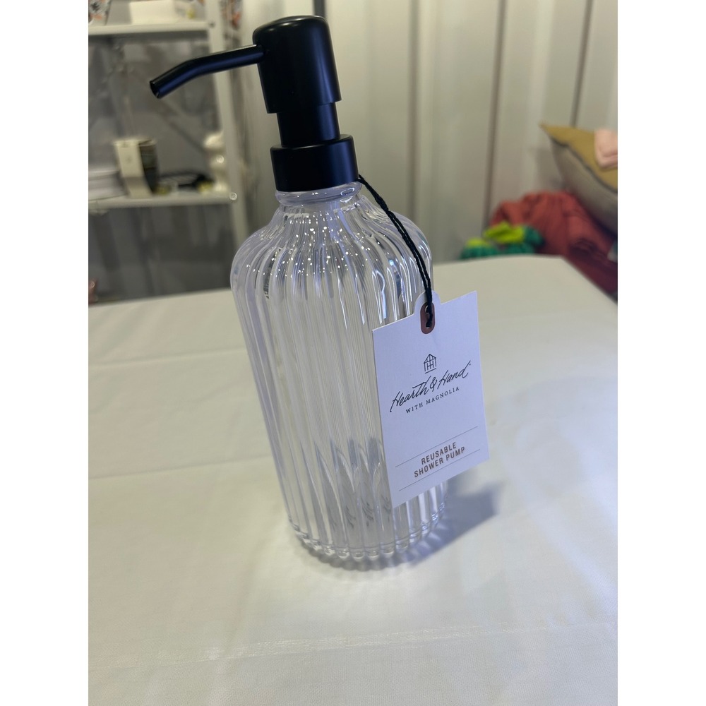 Hearth & Hand with Magnolia Reusable Shower Pump Clear Ribbed Soap Dispenser